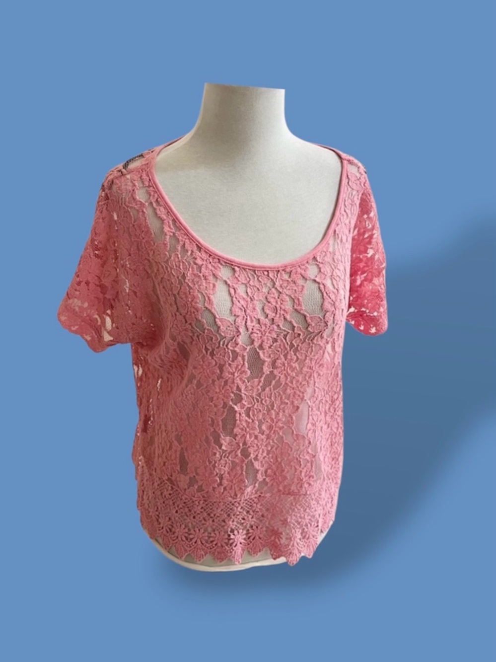Vintage 90s Forever 21 Pale Pink Sheer Lace Top - M